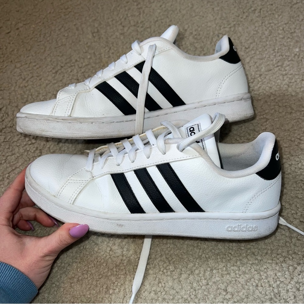 Women’s Adidas Court Sneakers; Black & White; Worn but washed! Size 7.5